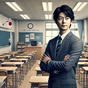 ドラマ『御上先生』で松坂桃李さんが高校の教壇に立つ姿を象徴するリアルな写真風イメージ
