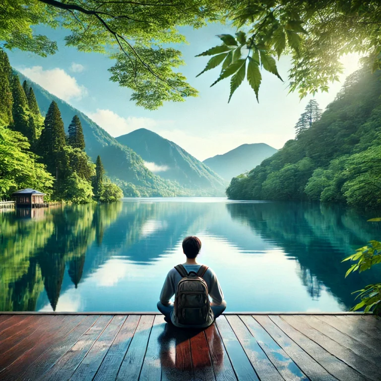 一人旅で大自然を望む男性