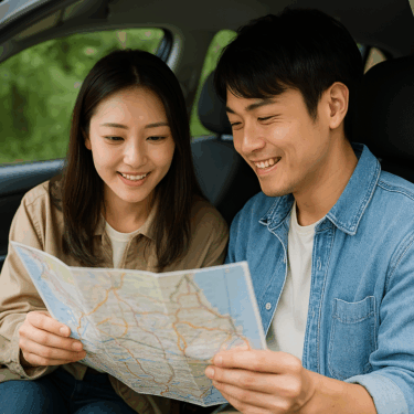 カップル旅行の計画を立てる二人