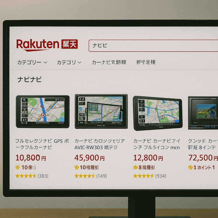 楽天市場でナビ機器を比較しているPC画面