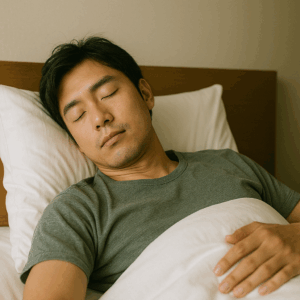 出発前に睡眠を取る日本人男性