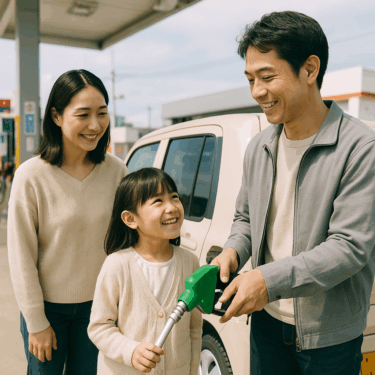 給油する家族