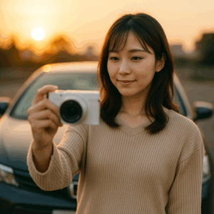 合宿免許に参加し、記念に写真撮影
